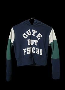 "Cute But Psycho" Cropped hoodie -  Knit Pullover