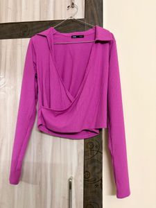 Pink V-Neck Wrap Top