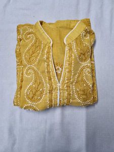 Mustard Yellow Embroidered Kurti