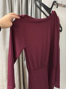 Maroon Ribbed Long Sleeve Dress