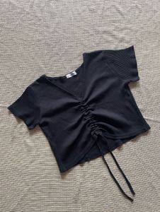 Chic Black Ruched V-Neck Top