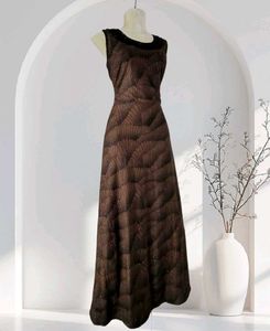 Elegant Brown Beaded Maxi Dress
