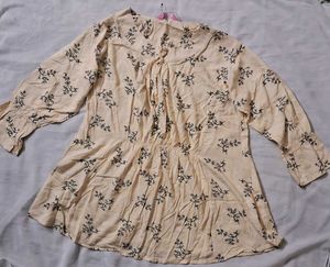 Butter Yellow Floral Printed Cotton Blend Kurti