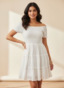 White Smocked Tiered Mini Dress