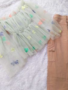 ❤️🧿Trendy Cargo Pants &amp; Sheer Top Set🧿❤️