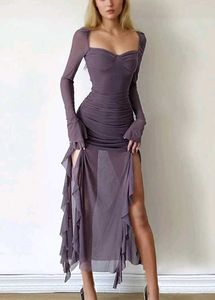 Elegant Purple Sheer Mesh Dress