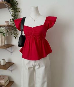 Red cotton peplum top (brand new)