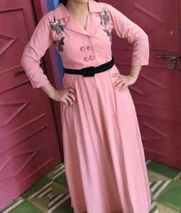 Pink Gown with Butterfly Embellishments
