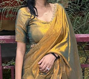 Mustard Yellow Saree with stiched blouse
