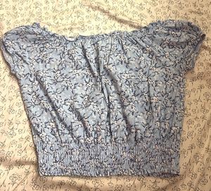 Blue Floral Off-Shoulder Smocked Top