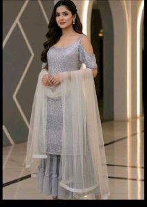 bust 38 Sparkling Grey Kurta Set with Dupatta
