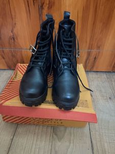 Black Chunky Sole Lace-Up Boots