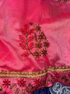 Embroidered Peach-Pink Saree with Blouse