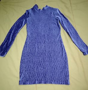 Purple Crinkle Mock Neck Mini Dress