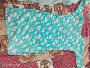 Teal Floral Kurta Set with Dupatta medium in seize
