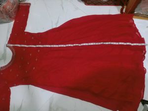 Elegant Red Kurta Set with Dupatta 3pc