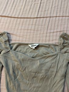 Khakhi-grey Long Sleeve Square Neck Top