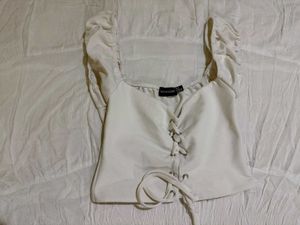 White Lace-Up Off-Shoulder Top