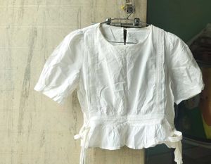 White Puff Sleeve Peplum Top