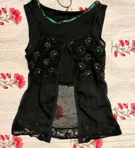 Sheer Black Embellished Top