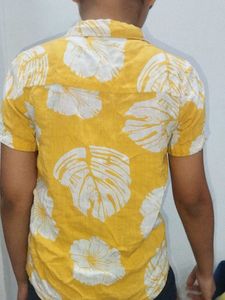 Yellow Floral Print Short Sleeve Shirt
