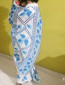 White &amp; Blue Floral Saree