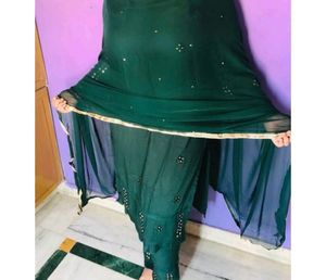 Green Kurta Set With Embroidery Pant And Dupatta.