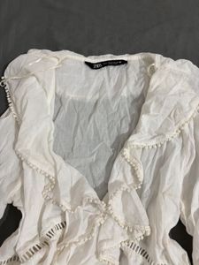 Boho White Ruffle Blouse