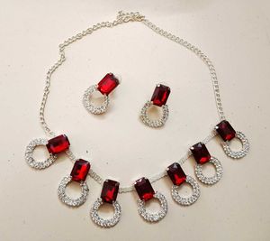 Red & Silver Necklace Set