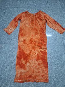 Orange Tie-Dye Kurta with Embellishments