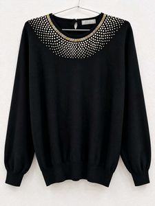 Chic Black Embellished Neckline Top