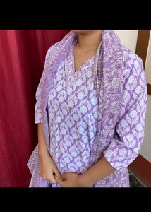 Purple Block Print Kurta Set with Dupatta