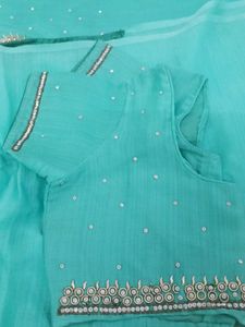 Aqua green Embellished Saree