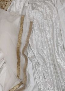 Elegant White Anarkali Gown with Gold Embroidery