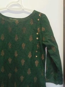 Green Kurta with Golden Print