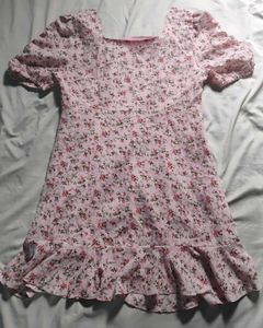 Pink Floral Puff Sleeve Mini Dress