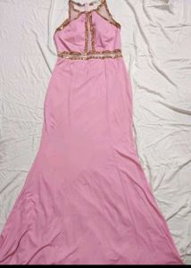 designer pink long party dress