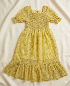 Charming Yellow Floral Midi Dress