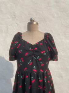 Cute Cherry Print Puff Sleeve Dress
