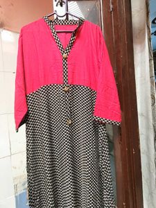 Pink Black Printed Long Kurta 3/4 Sleeve