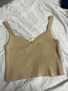 ORIGINAL H&amp;M Beige Ribbed V-Neck Crop Top