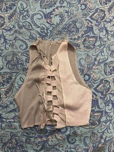 Unique Two-Tone Lace-Up Crop Top