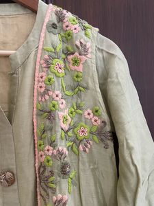 Light green ethnic dress with detachable jacket