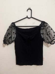 Black Polka Dot Sleeve Top