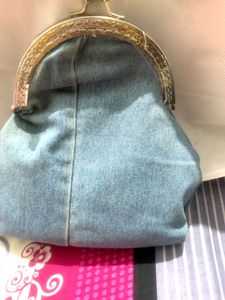 Denim Clutch with Floral Embroidery