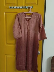 Pink dual tone chikankari kurti
