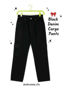 Black Denim Cargo Pants
