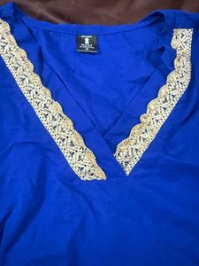 Royal Blue Kurta with Lace Trim