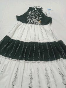 halter neck White &amp; Black Floral Dress