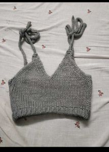 Grey Knitted Crop Top